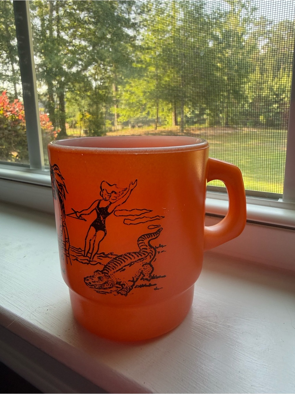 Vintage Anchor Hocking Florida Souvenir Coffee Cup Orange Fire King Milk Glass